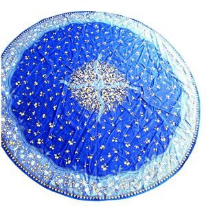 Poupees Yolande round 100% cotton tablecloth florals lemons blue and yellow
